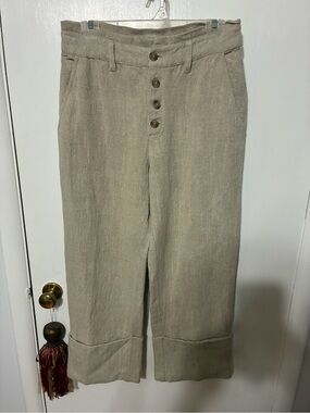 Free People Beige Cropped Button-Front Pants